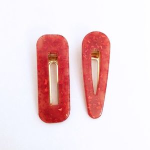 Red Glitter Acrylic Barrette Set